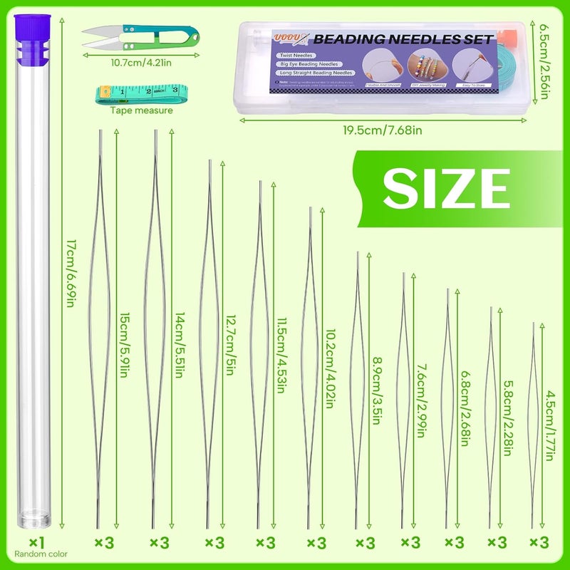 UOOU 30 Pcs Beading Needles Set, 10 Sizes Big Eye Seed Bead Needles, Jewelry Making Supplies Beading Needles for Jewelry Making - Image 2